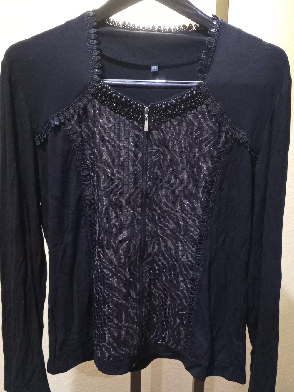 Embellished Navy Zip-Front Women's Cardigan